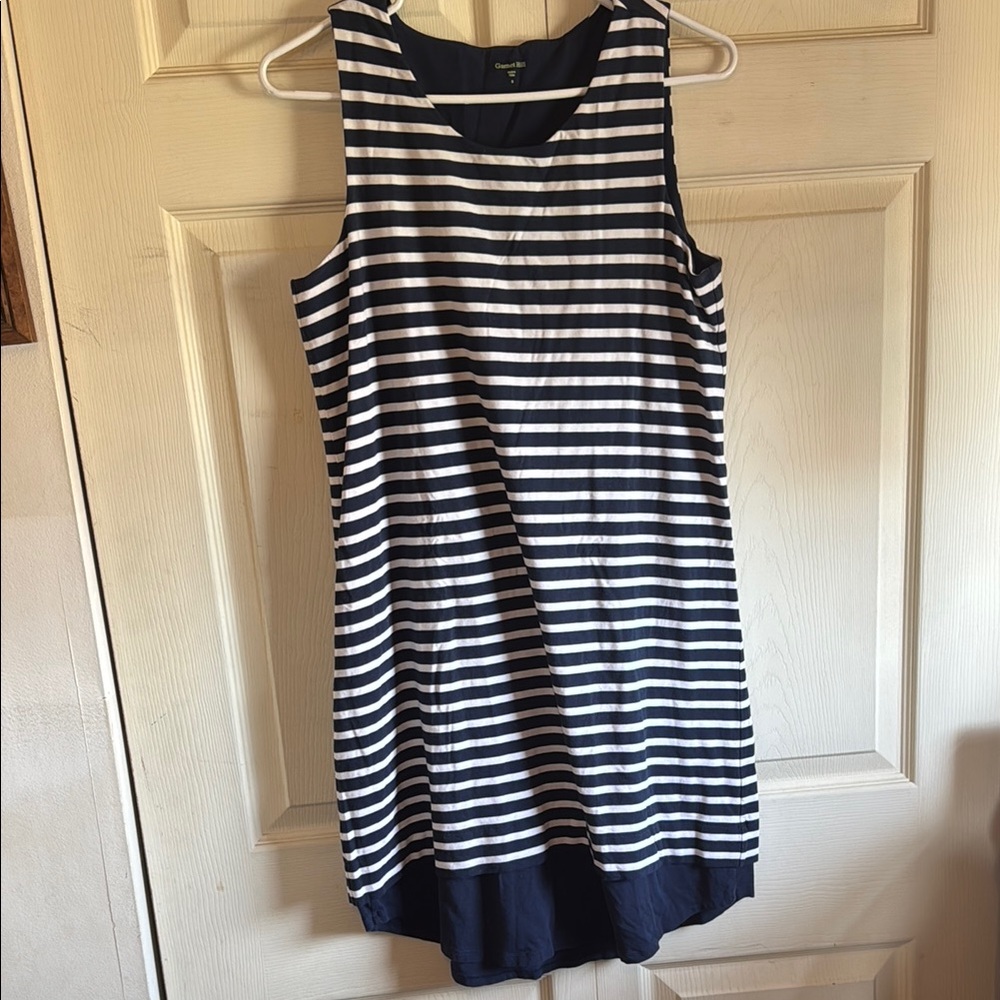Garnet Hill  Navy and White Striped Sleeveless Dress